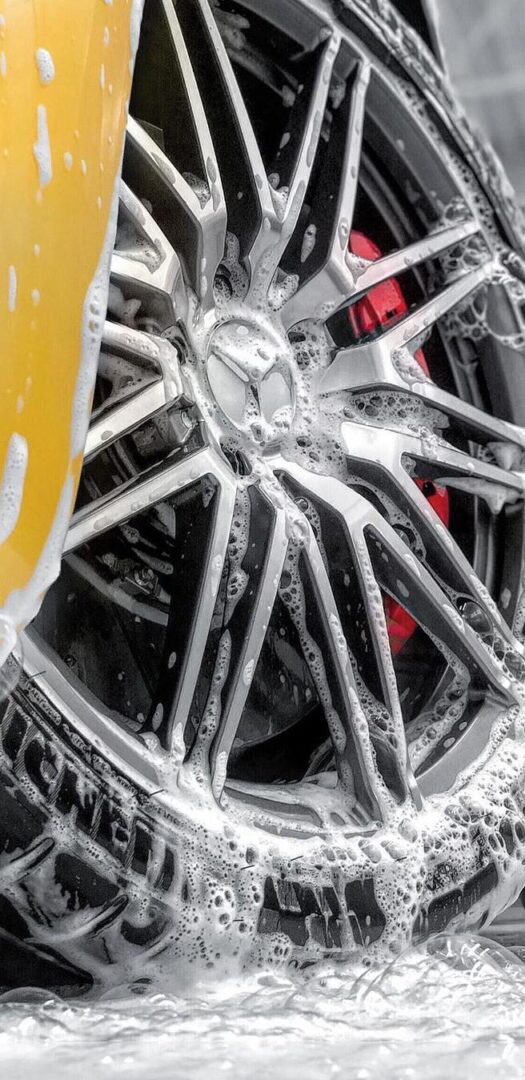 Wheel being washed