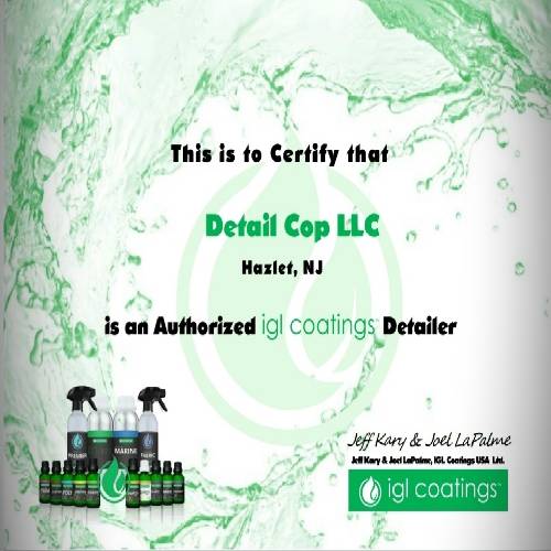 A certificate that is certifying that the company is an authorized g. I. Coating detailer